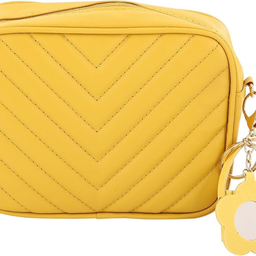 Yellow Crossbody Bag Women PU Large Capacity Multifunctional Shoulder Purse